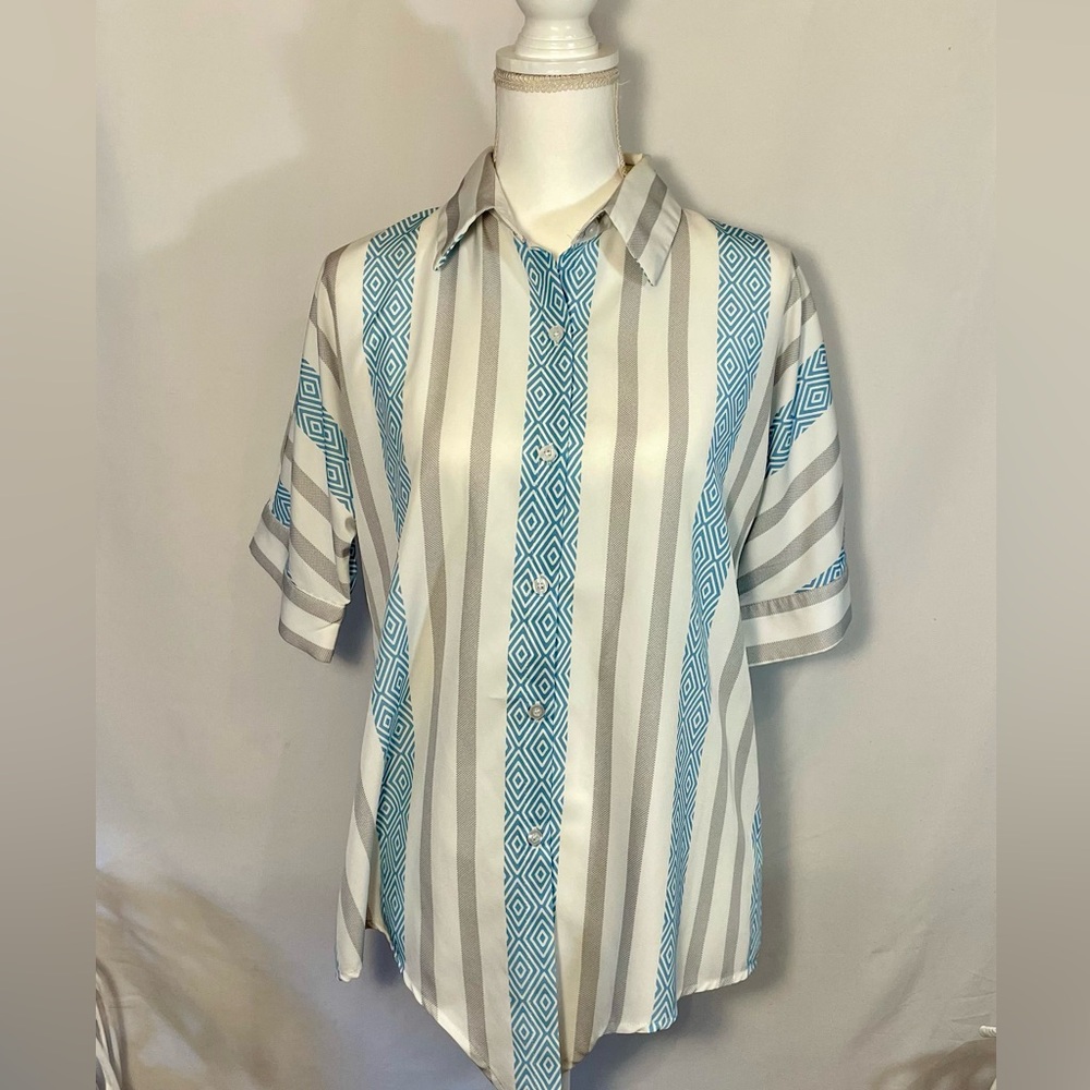 Blue and Gray Striped Women's shirt medium
